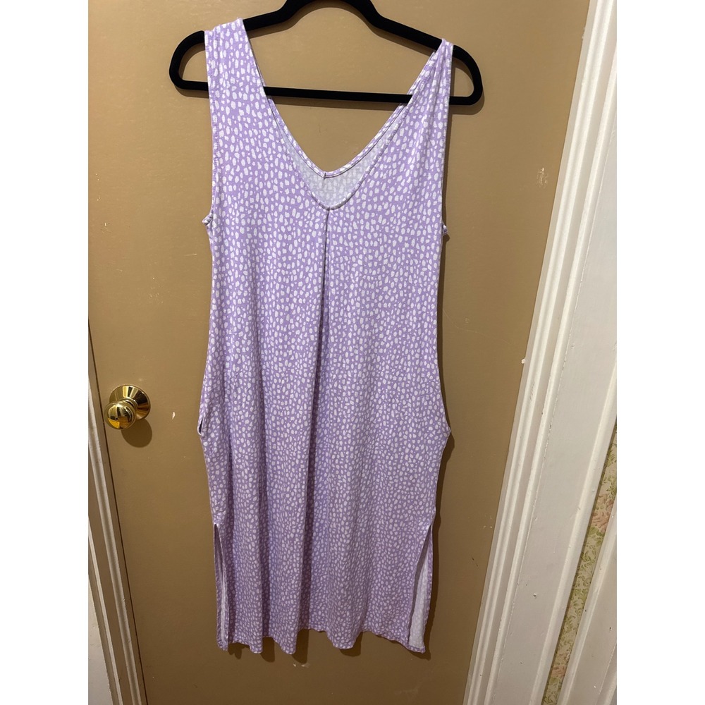 Joyspun Midi Dress Womens Large Purple White Cheetah Print Sleeveless V-Neck